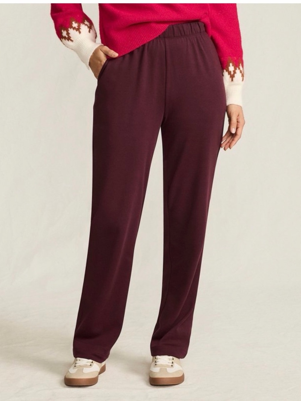 Relaxed Straight-Leg Pull-On Sport Knit Pants in Plum